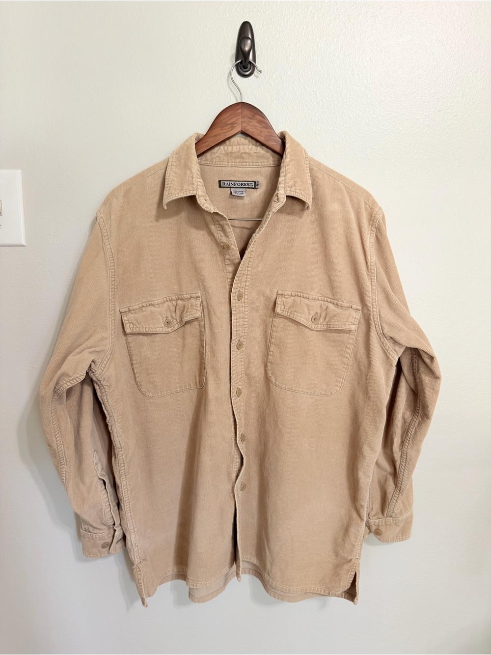 Vintage Rainforest Men's Corduroy Utility Button Down Overshirt - Tan